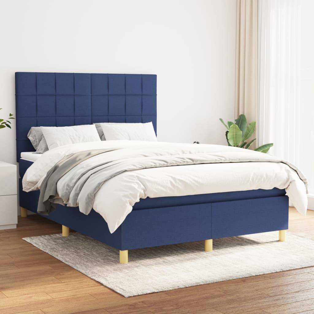 Box Spring Postel S Matrací Textil Modrá