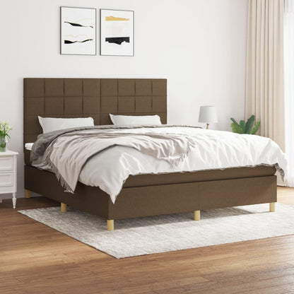 Box Spring Postel S Matrací Textil Tmavě Hnědá