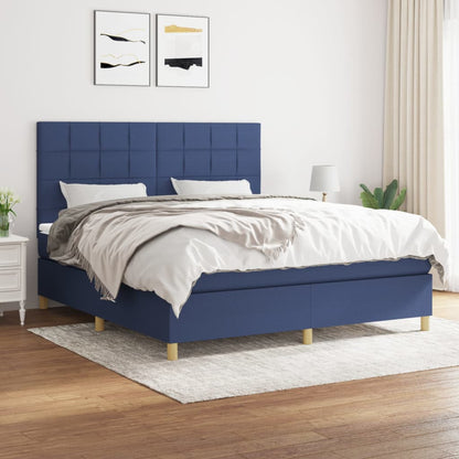 Box Spring Postel S Matrací Textil Modrá