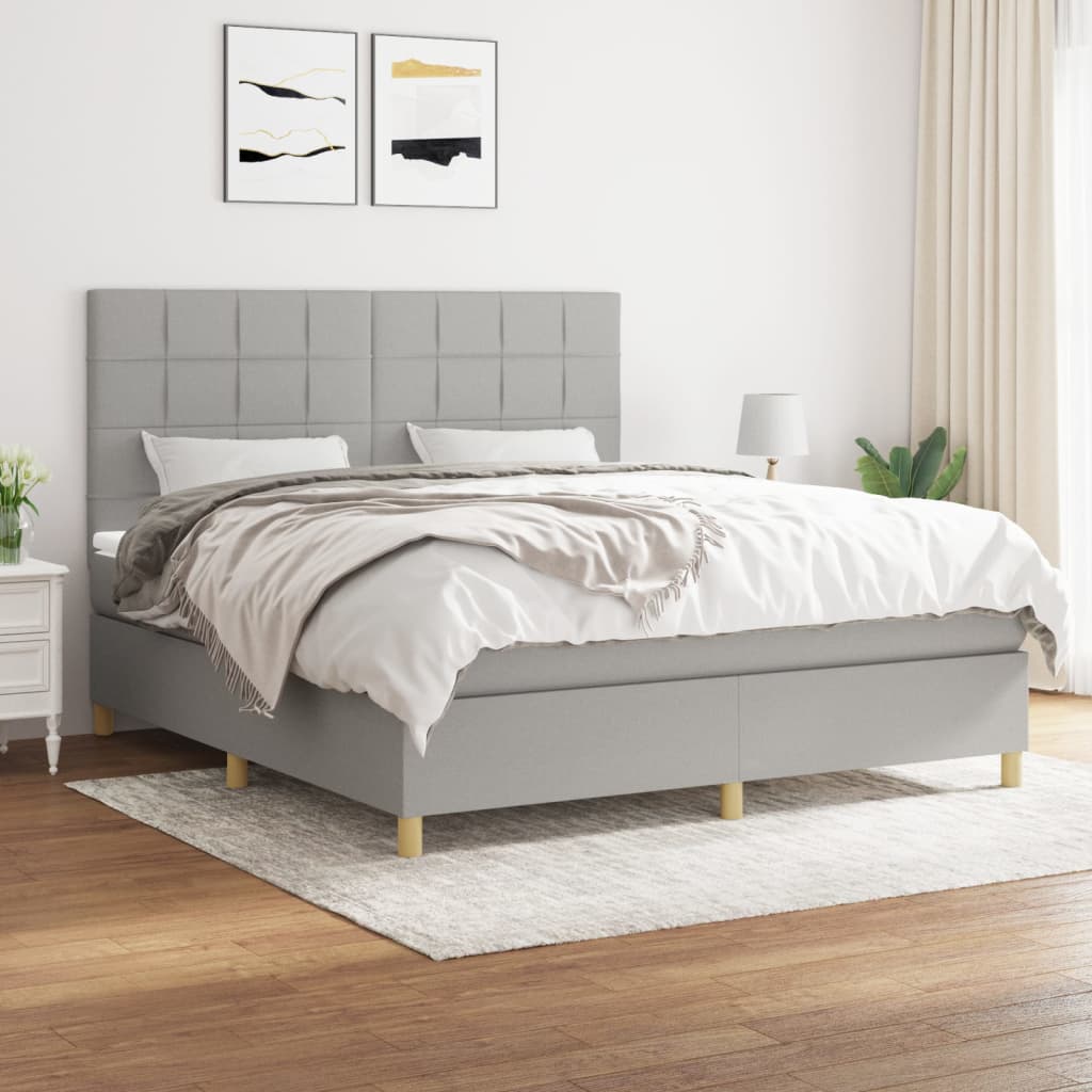 Box Spring Postel S Matrací Textil Světle Šedá