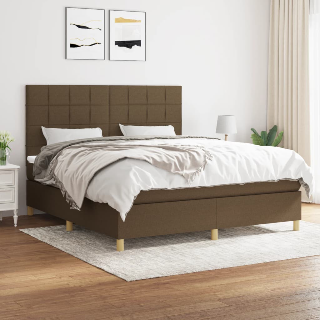 Box Spring Postel S Matrací Textil Tmavě Hnědá