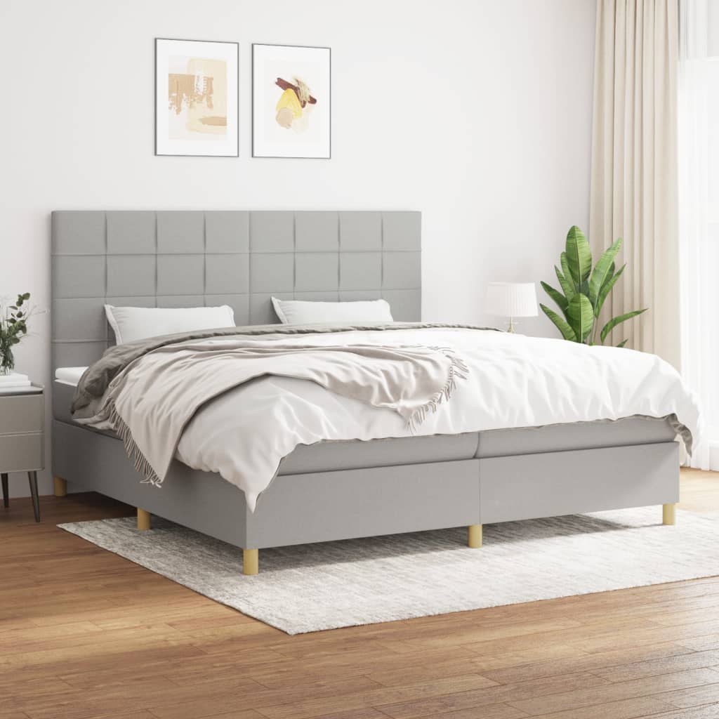 Box Spring Postel S Matrací Textil Světle Šedá
