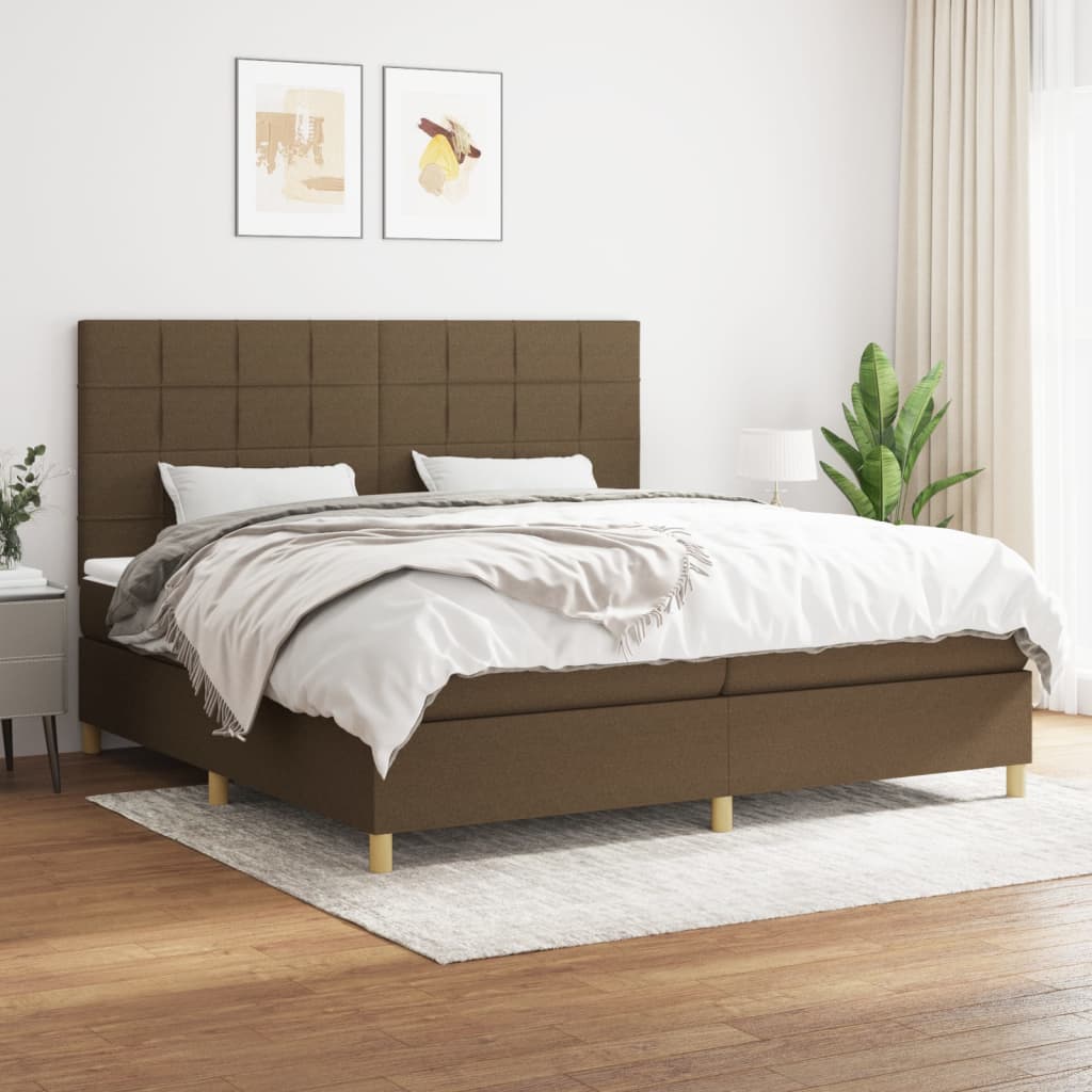 Box Spring Postel S Matrací Textil Tmavě Hnědá