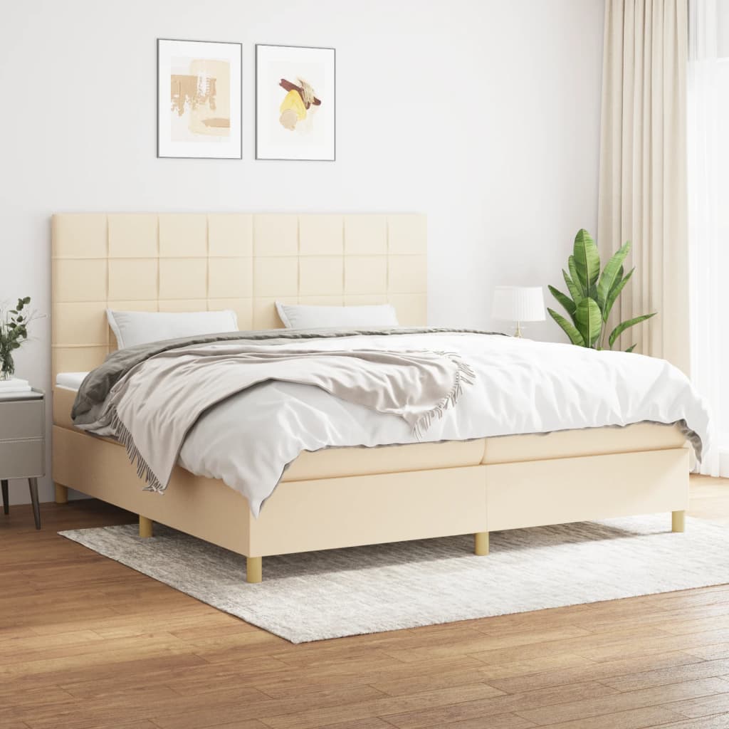 Box Spring Postel S Matrací Textil Krémová