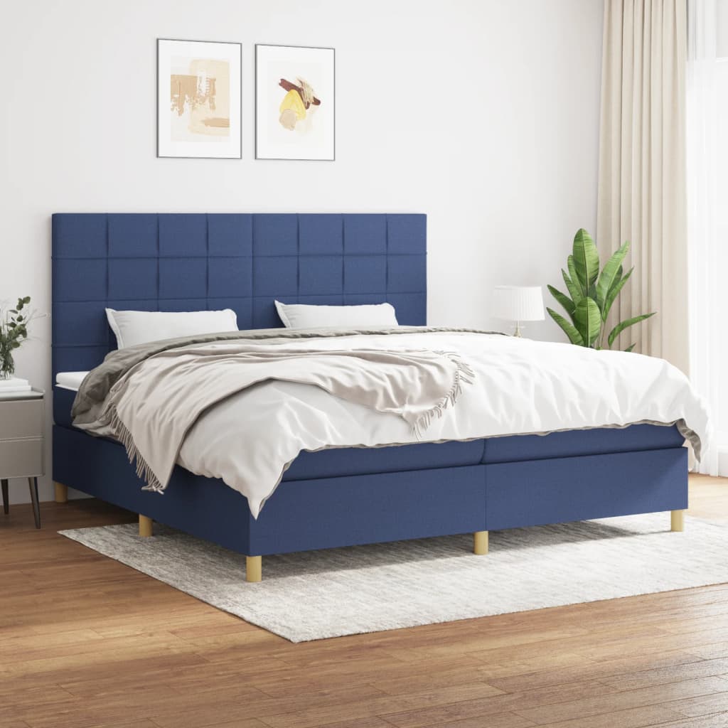Box Spring Postel S Matrací Textil Modrá