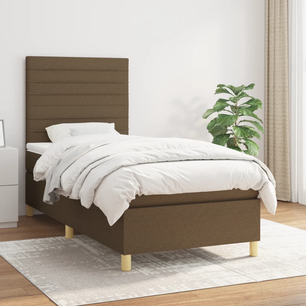 Box Spring Postel S Matrací Textil Tmavě Hnědá