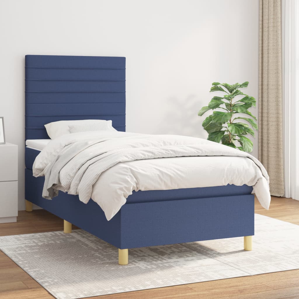 Box Spring Postel S Matrací Textil Modrá