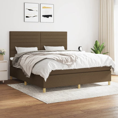 Box Spring Postel S Matrací Textil Tmavě Hnědá