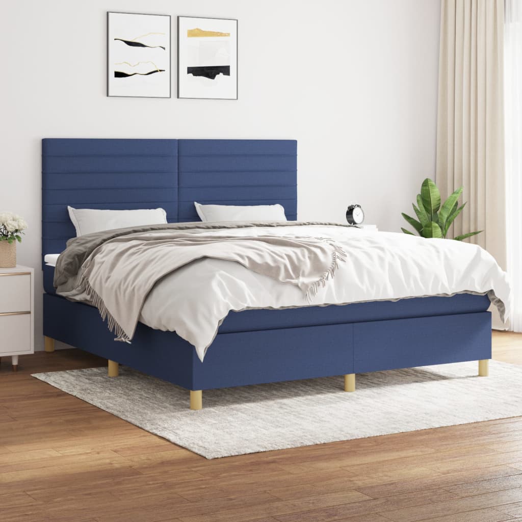 Box Spring Postel S Matrací Textil Modrá