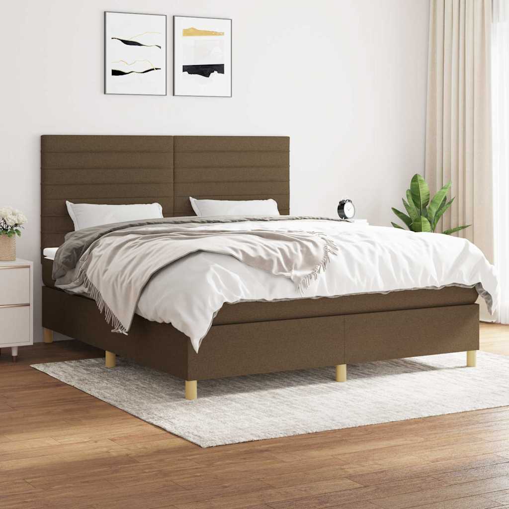 Box Spring Postel S Matrací Textil Tmavě Hnědá