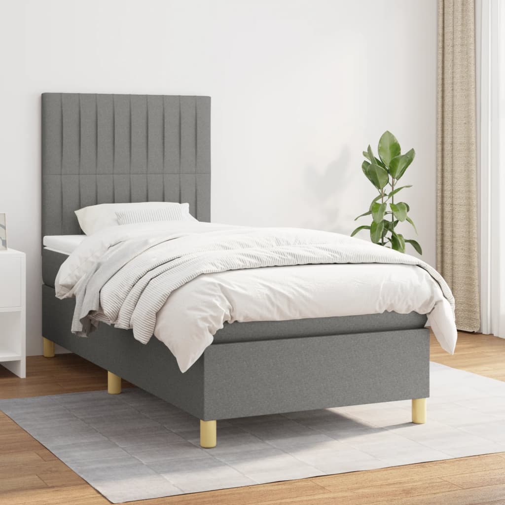 Box Spring Postel S Matrací Textil Tmavě Šedá
