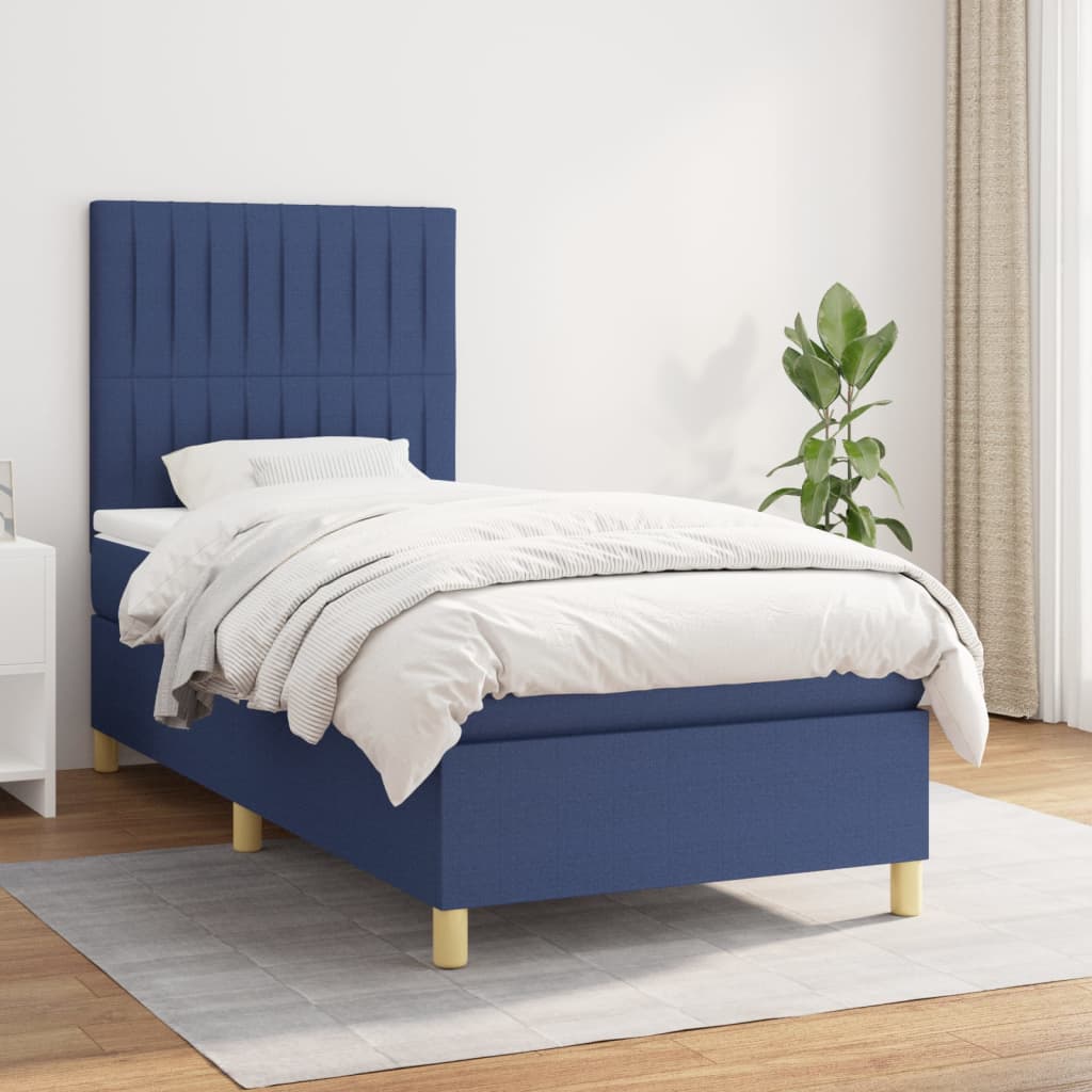 Box Spring Postel S Matrací Textil Modrá
