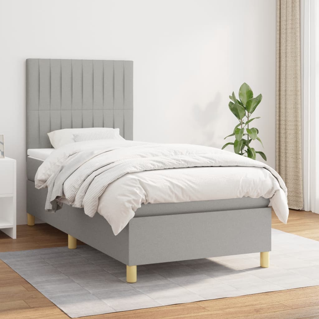 Box Spring Postel S Matrací Textil Světle Šedá