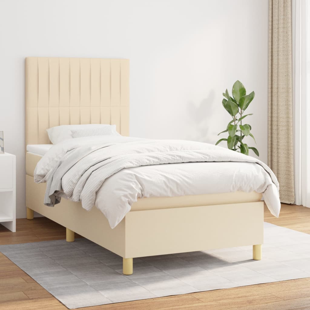 Box Spring Postel S Matrací Textil Krémová