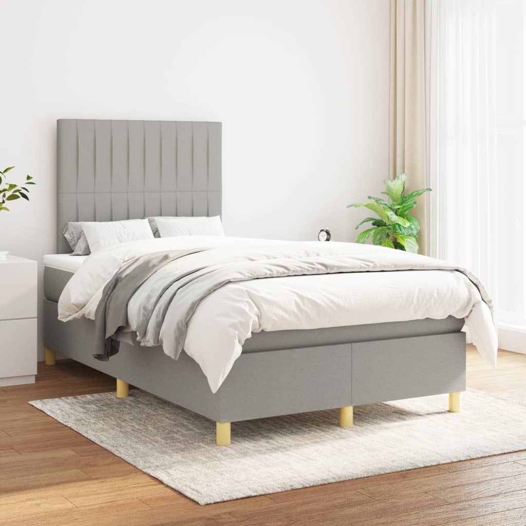 Box Spring Postel S Matrací Textil Světle Šedá