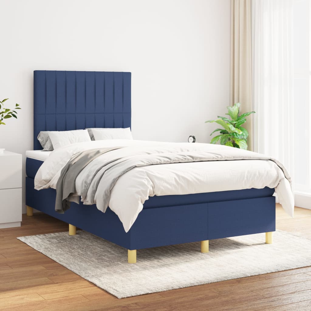 Box Spring Postel S Matrací Textil Modrá