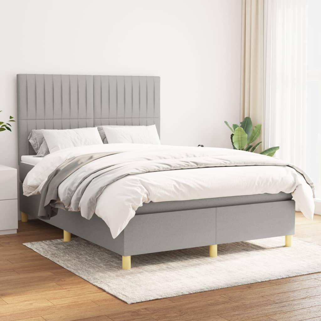 Box Spring Postel S Matrací Textil Světle Šedá