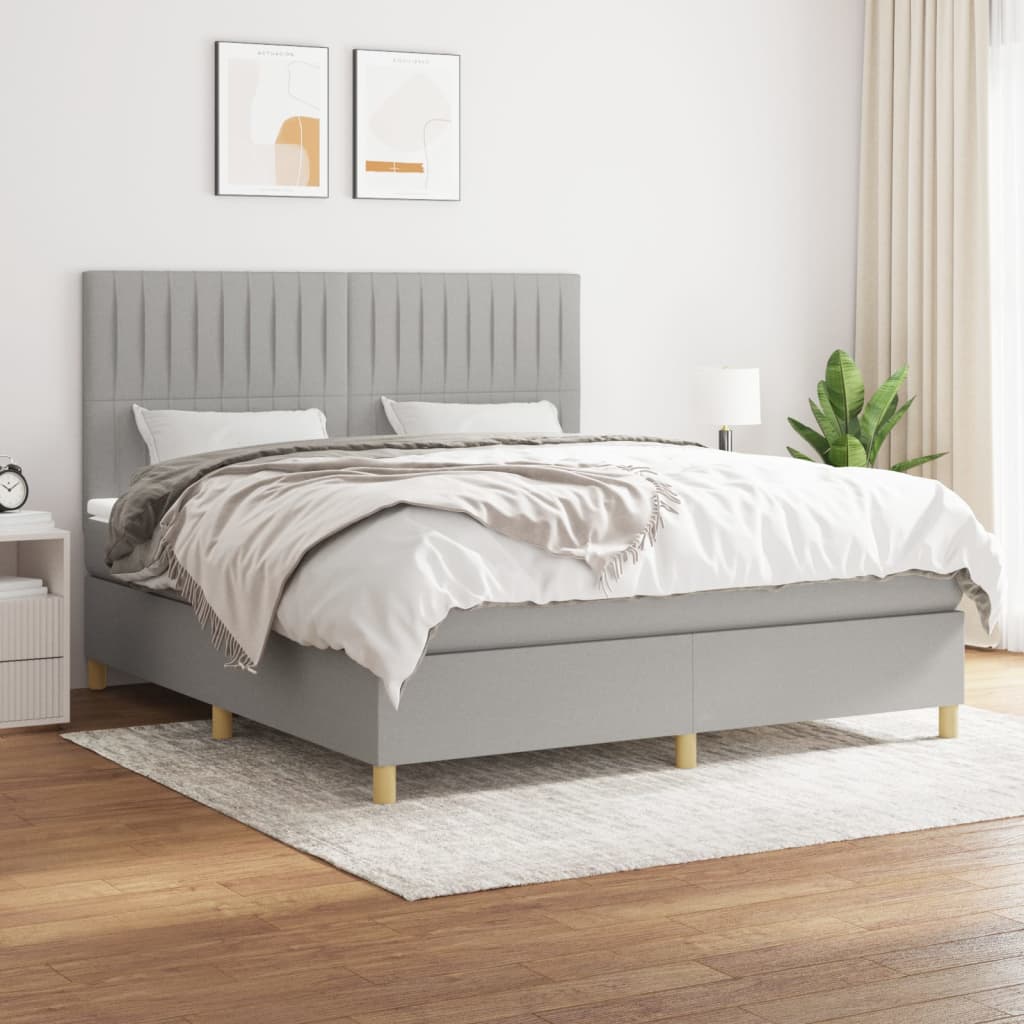 Box Spring Postel S Matrací Textil Světle Šedá