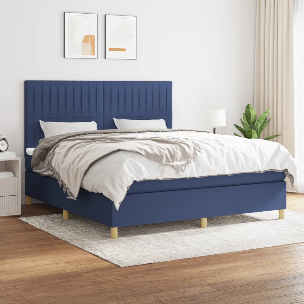 Box Spring Postel S Matrací Textil Modrá