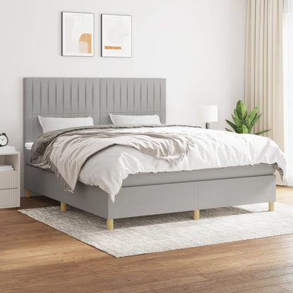 Box Spring Postel S Matrací Textil Světle Šedá