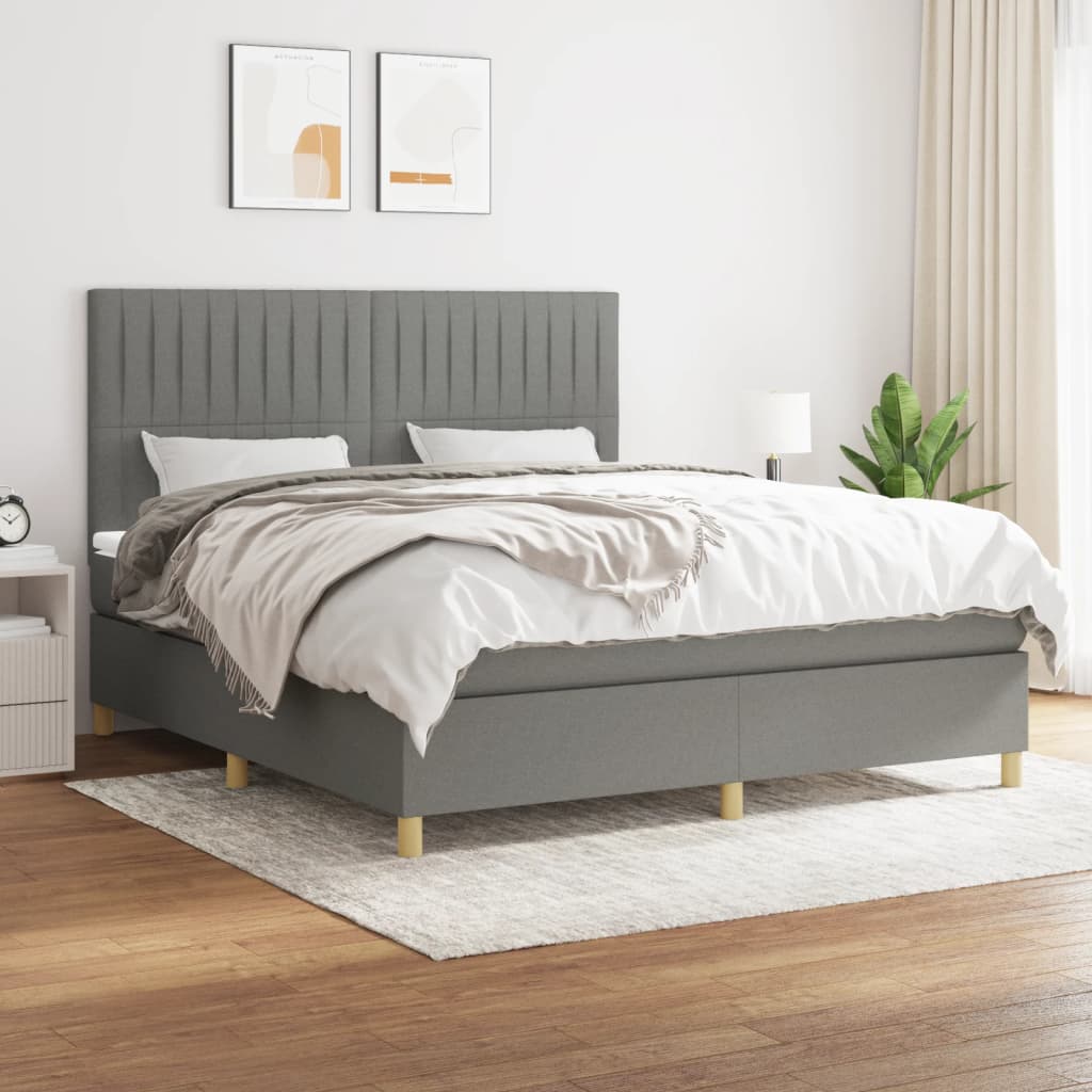 Box Spring Postel S Matrací Textil Tmavě Šedá