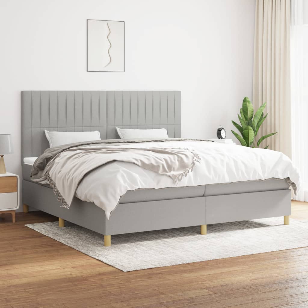 Box Spring Postel S Matrací Textil Světle Šedá
