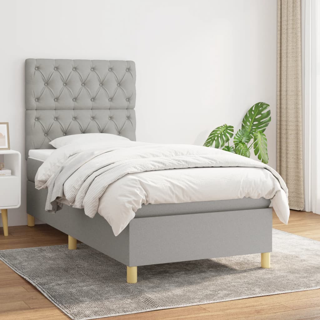 Box Spring Postel S Matrací Textil Světle Šedá