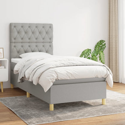 Box Spring Postel S Matrací Textil Světle Šedá