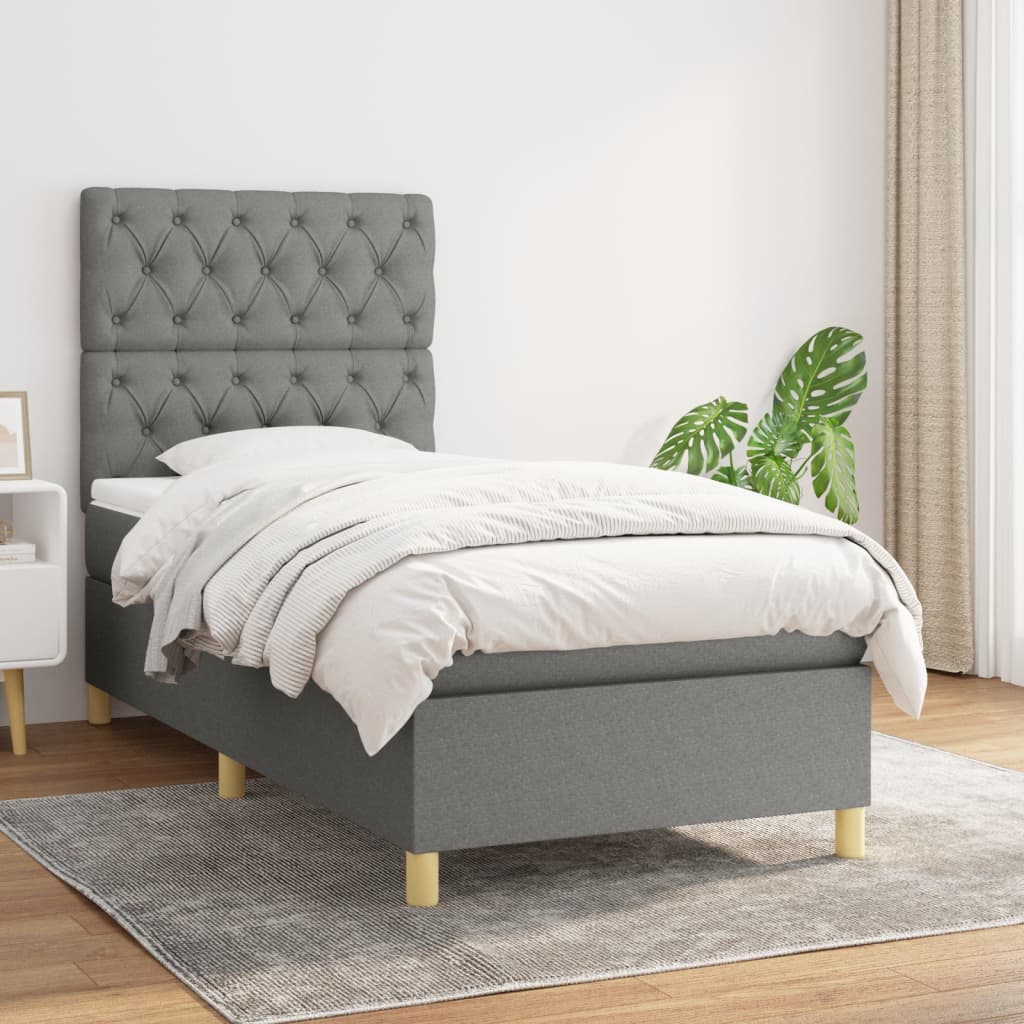 Box Spring Postel S Matrací Textil Tmavě Šedá