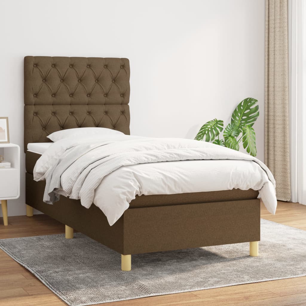 Box Spring Postel S Matrací Textil Tmavě Hnědá