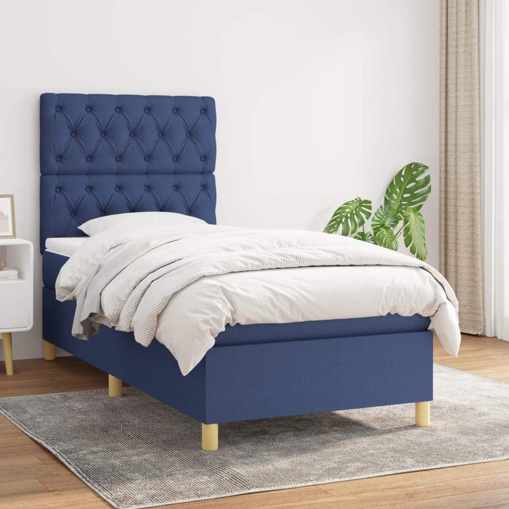 Box Spring Postel S Matrací Textil Modrá