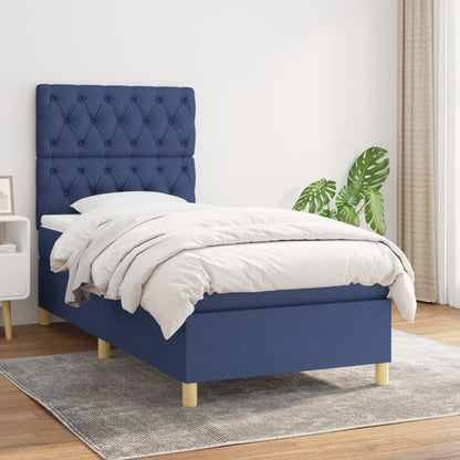 Box Spring Postel S Matrací Textil Modrá