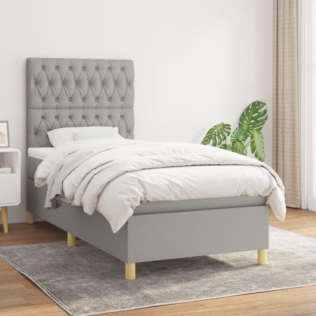 Box Spring Postel S Matrací Textil Světle Šedá