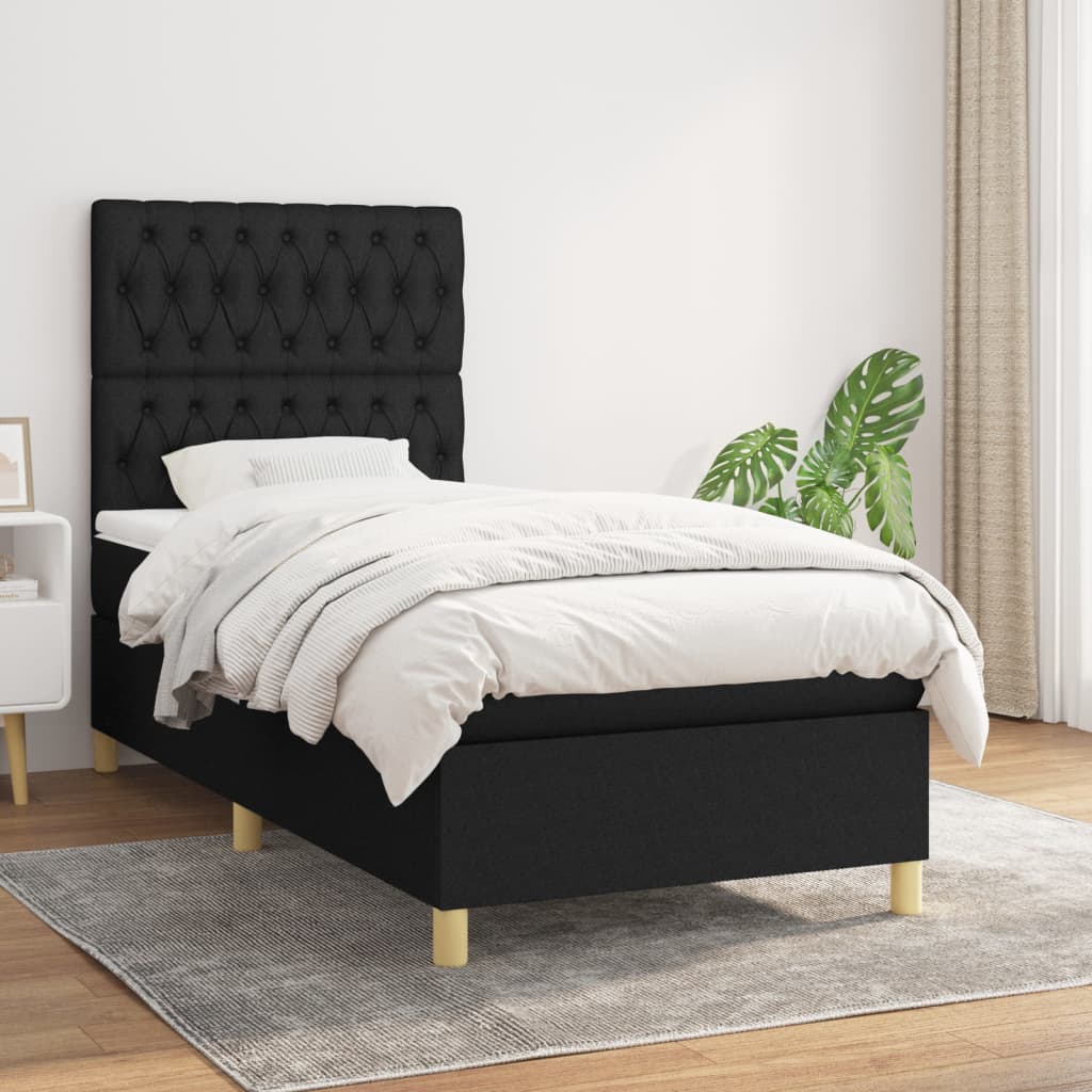 Box Spring Postel S Matrací Černá Textil Černá