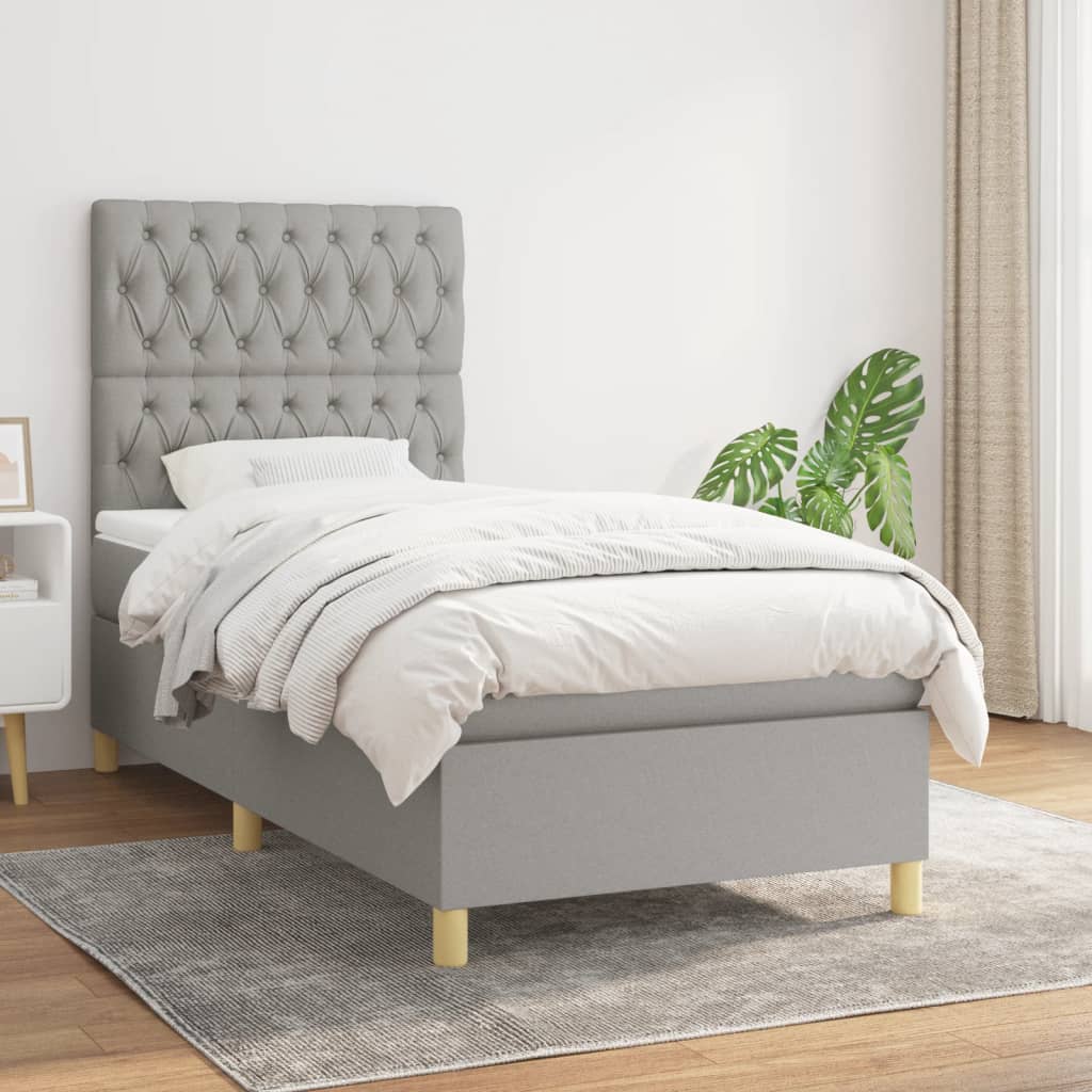 Box Spring Postel S Matrací Textil Světle Šedá