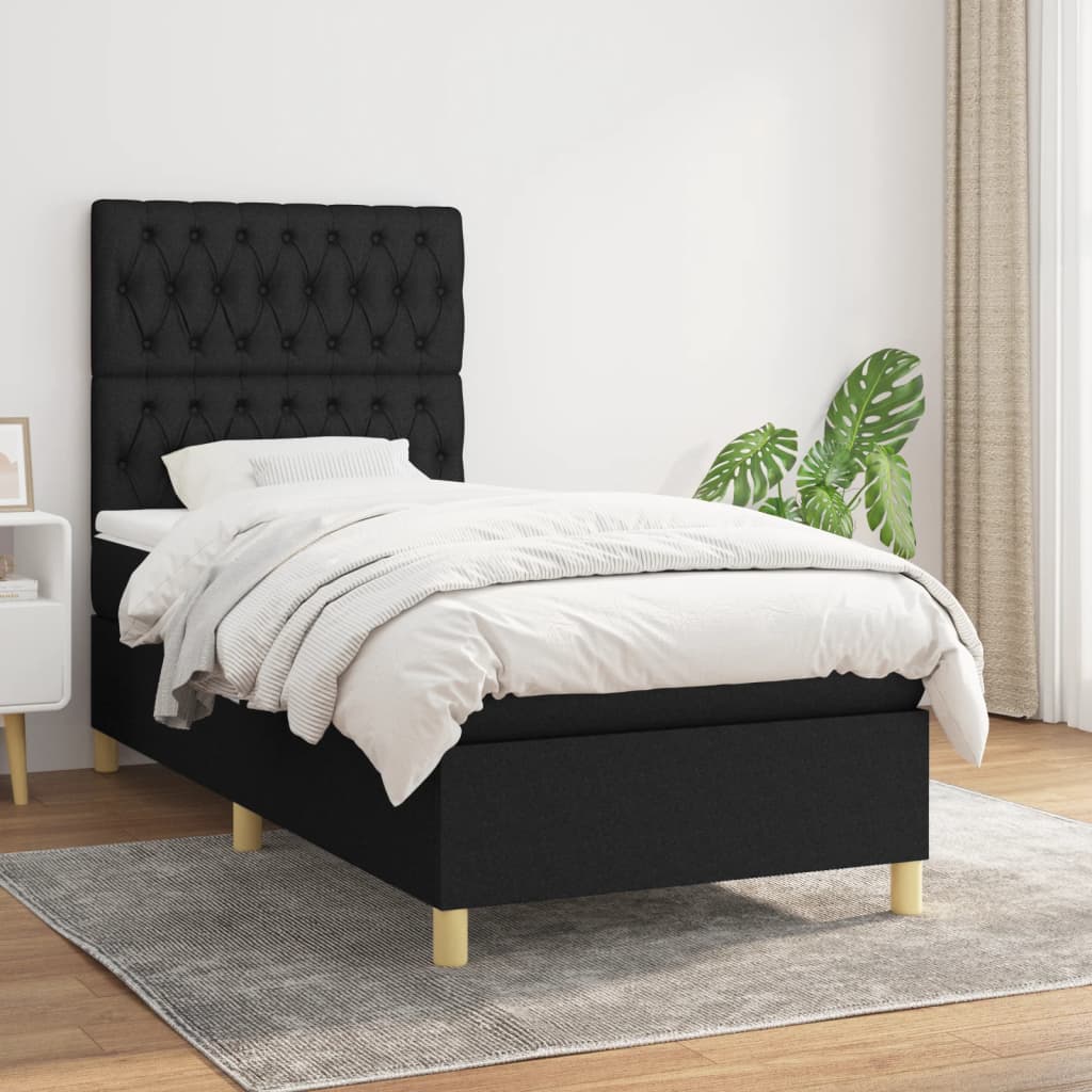 Box Spring Postel S Matrací Černá Textil Černá