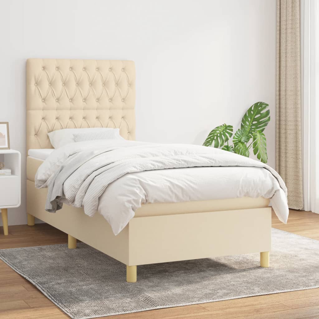 Box Spring Postel S Matrací Textil Krémová