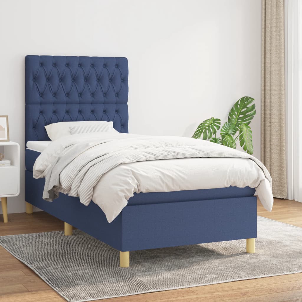 Box Spring Postel S Matrací Textil Modrá