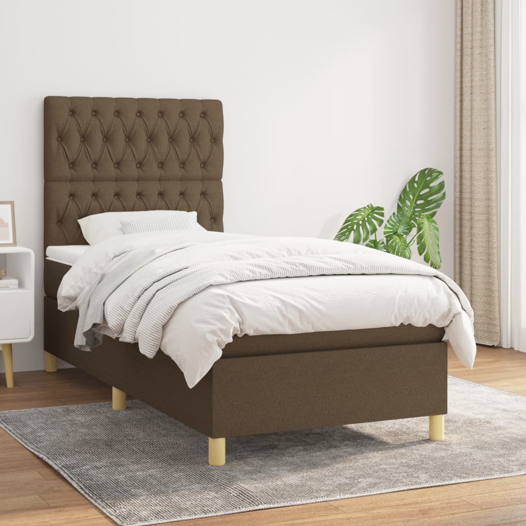 Box Spring Postel S Matrací Textil Tmavě Hnědá