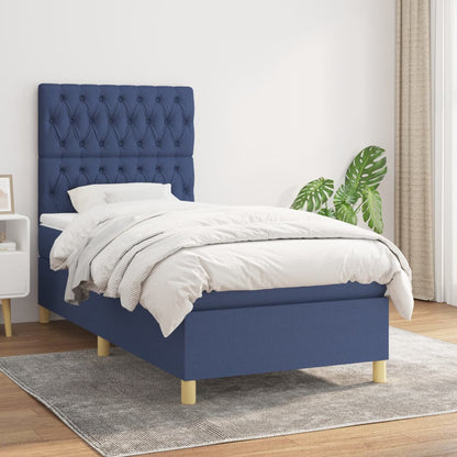 Box Spring Postel S Matrací Textil Modrá