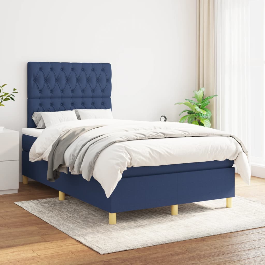 Box Spring Postel S Matrací Textil Modrá