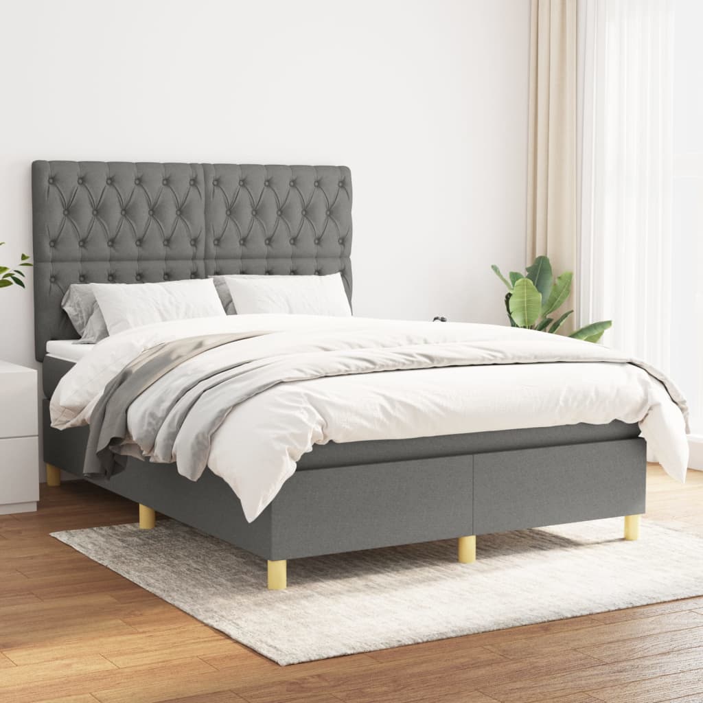 Box Spring Postel S Matrací Textil Tmavě Šedá