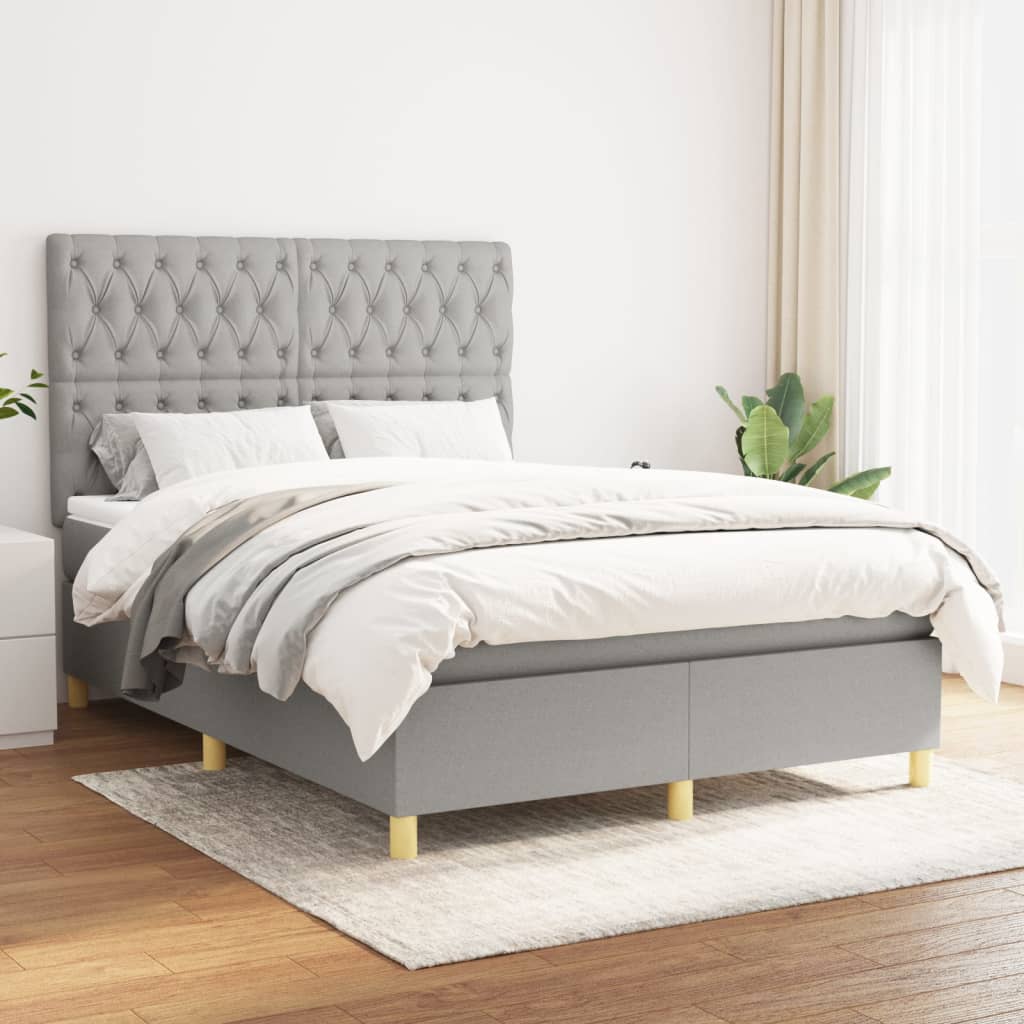 Box Spring Postel S Matrací Textil Světle Šedá