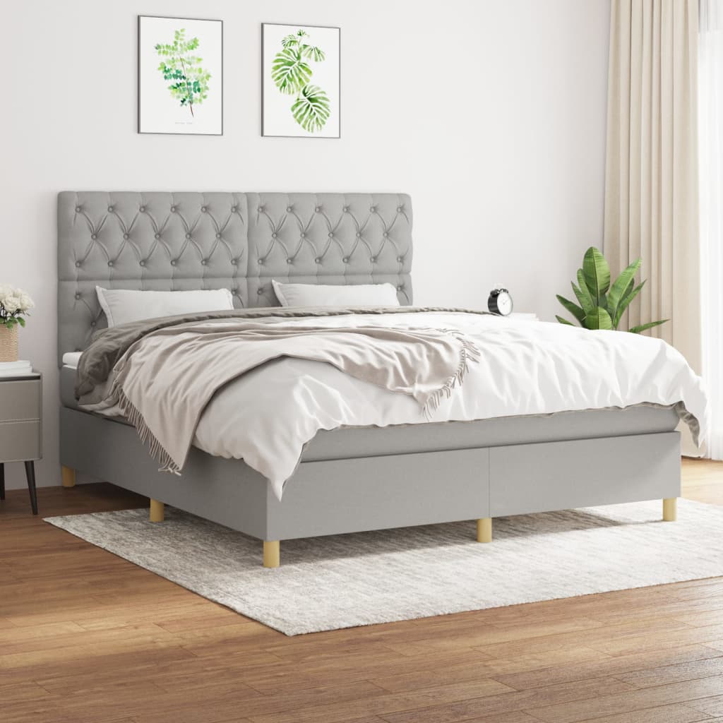 Box Spring Postel S Matrací Textil Světle Šedá