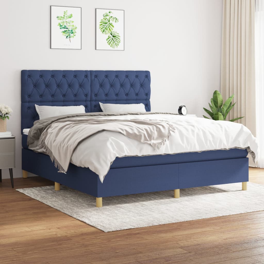 Box Spring Postel S Matrací Textil Modrá