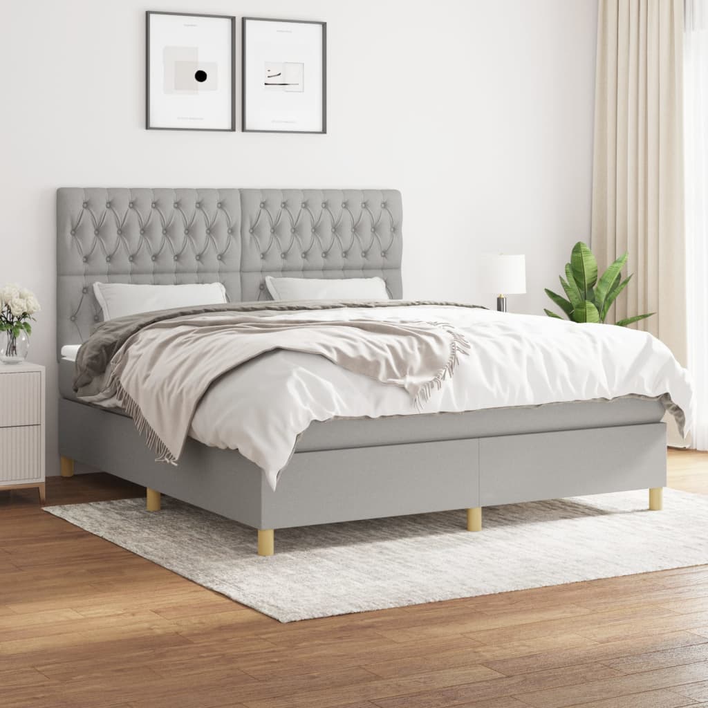 Box Spring Postel S Matrací Textil Světle Šedá