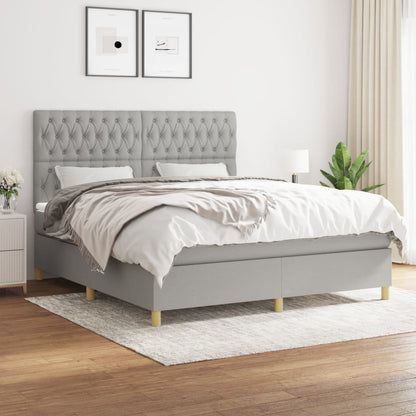 Box Spring Postel S Matrací Textil Světle Šedá