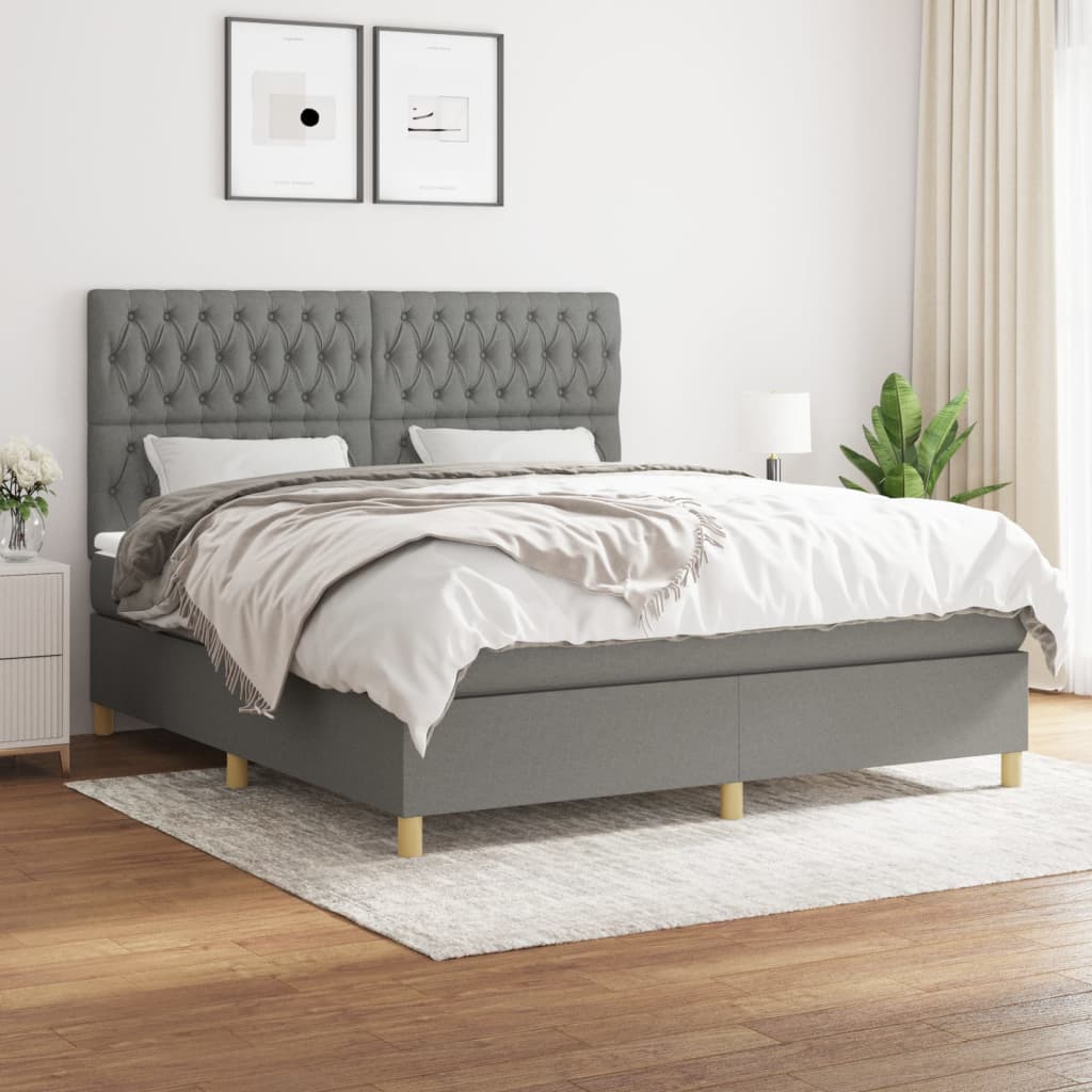 Box Spring Postel S Matrací Textil Tmavě Šedá