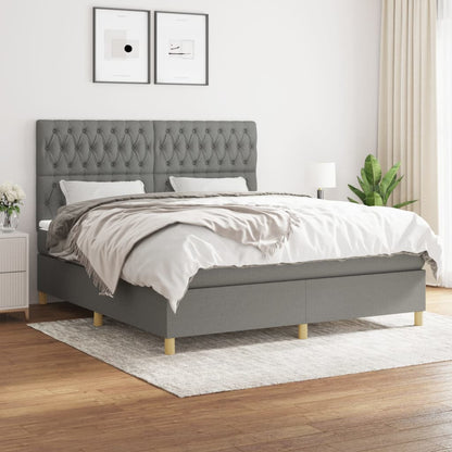Box Spring Postel S Matrací Textil Tmavě Šedá