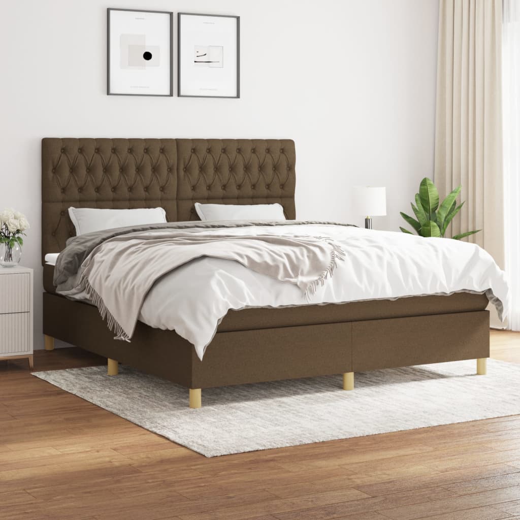Box Spring Postel S Matrací Textil Tmavě Hnědá